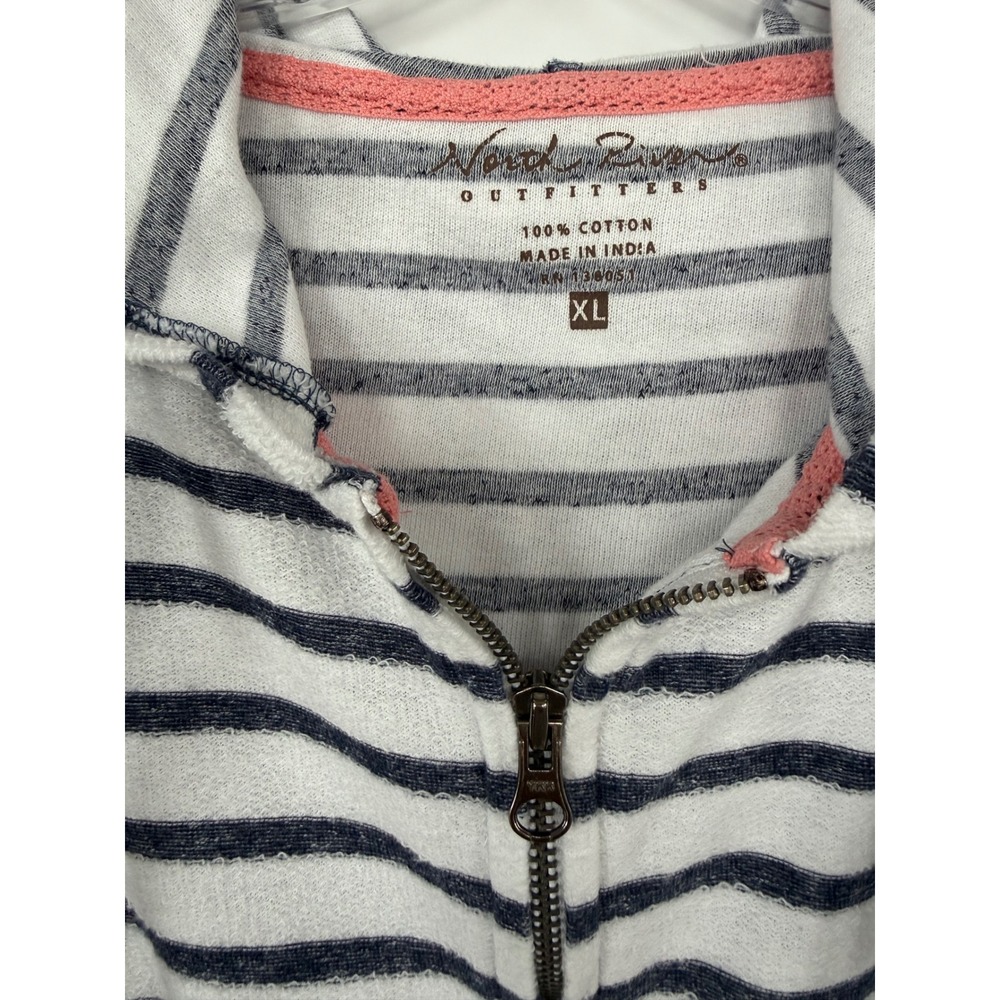 North River Outfitters Womens XL Striped Zip Up Hoodie White Navy Blue Nautical - Picture 5 of 8